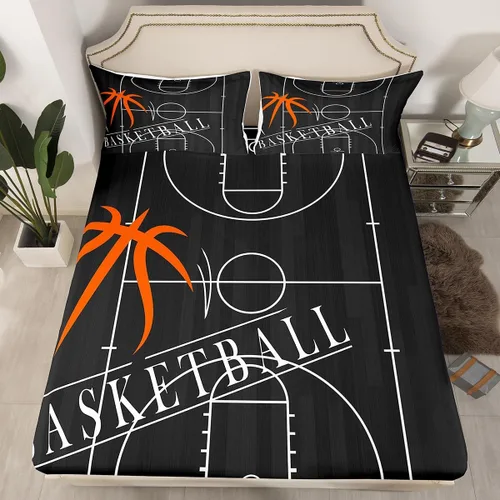 Miniatura 7 de Erosebridal Sábanas de baloncesto para niños y niños, sábana bajera deportiva tamaño individual, sábanas para canchas de baloncesto, ropa de cama