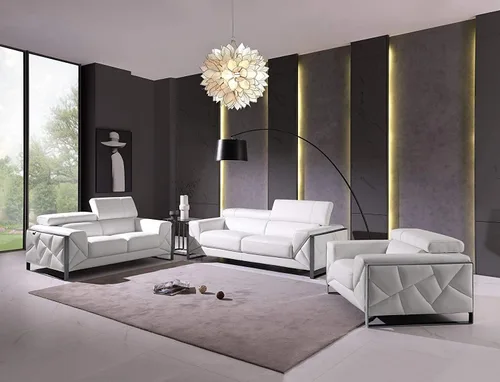 Miniatura 2 de BlackJack Furniture Gianni - Juego de cuero italiano de grano superior con reposacabezas ajustables de 9 posiciones, patrón geométrico Blanco