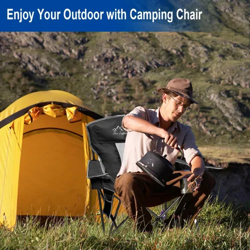 Miniatura 4 de Paquete de 2 sillas plegables de camping con respaldo alto, cómodas sillas grandes para exteriores para adultos, capacidad de 400 libras, silla