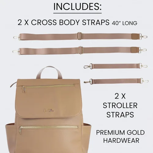 Miniatura 5 de Mochila para pañales de cuero vegano de alta calidad, bolsa de bebé de diseño grande, elegante mochila para pañales con correas para cochecito