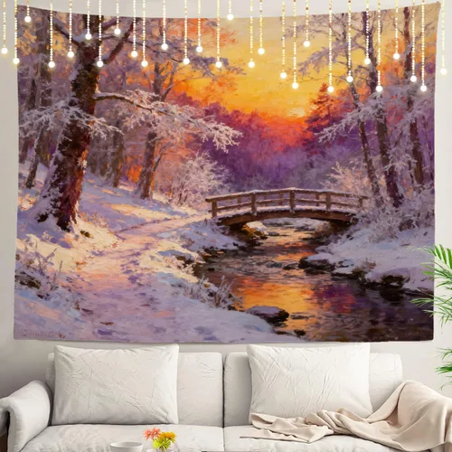 Miniatura 41 de Shrahala Tapiz de pared con paisaje de lago de otoño, bosque amarillo, para colgar en la pared, tapiz grande, decoración de fibra de poliéster