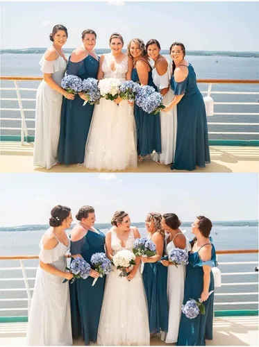 Miniatura 5 de V-Neck Bridesmaid Dresses with Pockets A-Line Long Chiffon Formal Party Dresses with Slit HY016