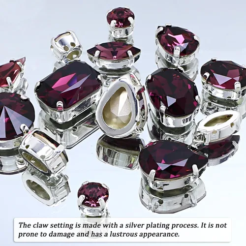 Miniatura 4 de DONGZHOU Diamantes de imitación para coser con ajuste de garra, Piedra Fantasía con agujero hueco, gemas plateadas con parte trasera plana