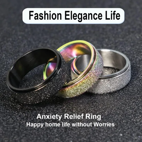 Miniatura 7 de Anillo giratorio antiestrés para mujeres y hombres, anillo de ansiedad de acero inoxidable para hombre, anillos de pulgar de 0.315 in de ancho