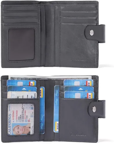 Miniatura 2 de BOSTANTEN - Billetera de cuero para mujer con bloqueo RFID, pequeña, con cremallera, de bolsillo, para tarjetas, con ventana para documento