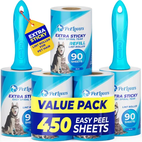 Miniatura 14 de PetLovers Juego de Rodillos Quitapelusas Extra Adhesivos de Gran Valor 450 Hojas para la Eliminación de Pelo de Mascotas y Ropa, Removedor de Pelusa
