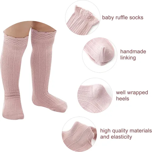 Miniatura 3 de Zando Calcetines altos hasta la rodilla para bebé, calcetines con volantes para niñas pequeñas, recién nacidos, calcetines de vestir largos