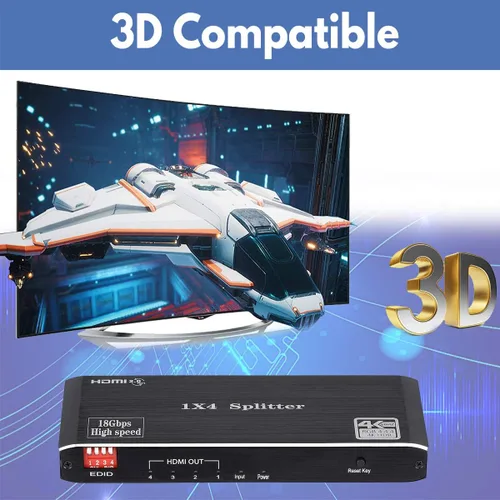 Miniatura 3 de Divisor HDMI 1x4, 4K 60Hz 1 en 4 salidas HDMI Splitter Audio Video Distribuidor Caja Soporte Full Ultra HD, 3D, HDR, Compatible con HDTV, Blu-Ray