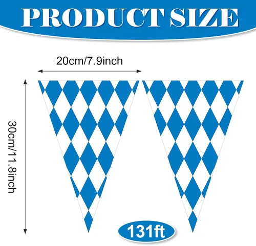Miniatura 2 de Bandera bávara del Oktoberfest de 131 pies, paquete de 4 banderines bávaros para decoraciones de fiestas temáticas de Oktoberfest alemán