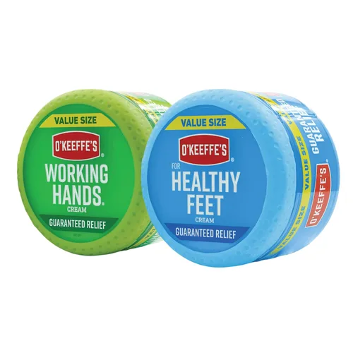 O'Keeffe's Working Hands - Crema de manos, tarro de 6.8 oz y Crema para pies saludables, tarro de 6.4 oz - Cuidado reparador de la piel para manos y