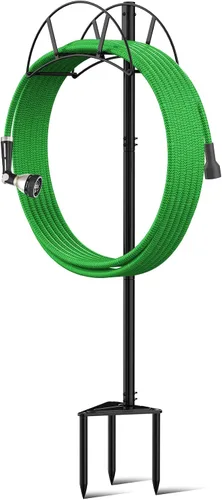 Miniatura 9 de Meykwod Soporte para manguera de jardín independiente, organizador de manguera resistente para patio exterior, resistente para sostener 150 pies