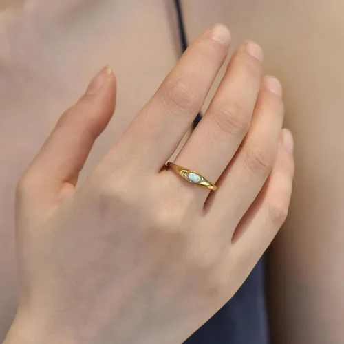 Miniatura 3 de Signet Rings for Women, 14K Gold Plated Dainty Rings OvalHeart Created Opal Ring Size 5-10