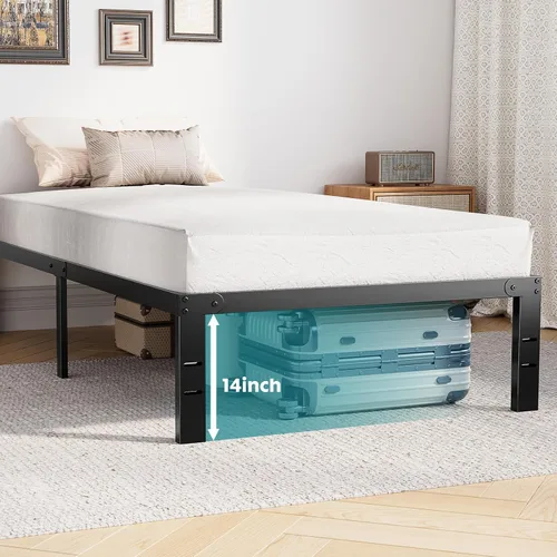 Miniatura 4 de OLIXIS 14in Metal Twin Bed Frame High with Storage Space, Sturdy Steel Slat Support with 800LBS Heavy Duty, No Box Spring Needed, Easy Assembly