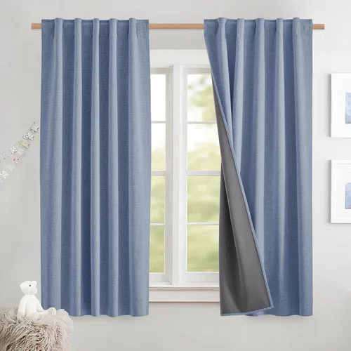 Miniatura 76 de NICETOWN Cortinas 100% opacas de 63 pulgadas de largo, 2 paneles de cortinas cortas con aislamiento térmico con forro para dormitorio, cortinas
