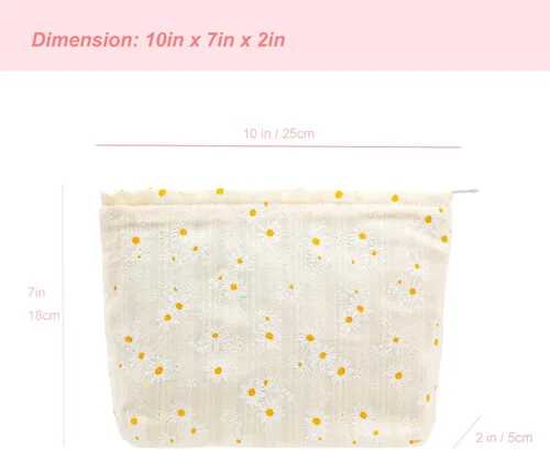 Miniatura 3 de Pazimiik Bolsa de maquillaje floral, grande, de algodón, con cremallera para bolsa de viaje, organizador de maquillaje de lona para mujeres, Algodón