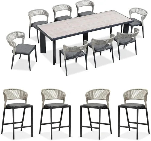 Miniatura 82 de PURPLE LEAF Juego de comedor redondo de 5 piezas de gran tamaño, marco de aluminio y mimbre de ratán para patio, mesa y sillas con cojines