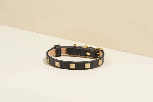 Miniatura 2 de SCAMPER & CO Collar de perro con hebilla chapada en oro amarillo de 18 quilates de bronce de 18 quilates con pirámide de microfibra, collar de perro