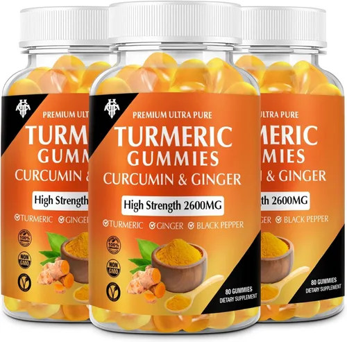 Miniatura 9 de Gomitas de cúrcuma y curcumina (paquete de 2) - Suplementos de cúrcuma y curcumina con jengibre y pimienta negra para el apoyo inmune, muscular