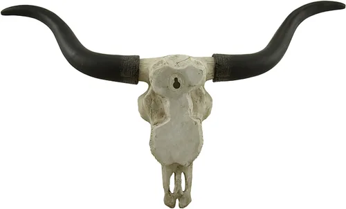 Miniatura 3 de Zeckos Escultura de pared de calavera de trofeo Longhorn de 20 pulgadas en negro y hueso, hecha a mano - Cabeza de buey falsa realista con detalles