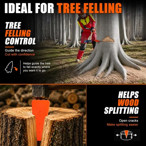 Miniatura 8 de Poweka Juego de cuñas para tala de árboles, paquete de 6 cuñas de árbol de ABS naranja de 5.5, 8 y 10 pulgadas, cuñas de división de madera
