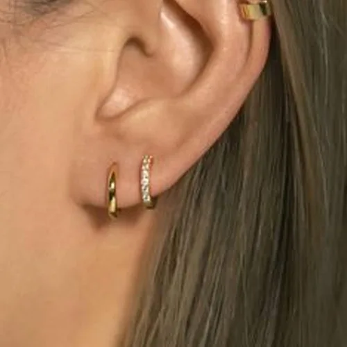 Miniatura 2 de Gacimy - Arracadas de mujer de oro de 14 quilates, aretes Huggie pequeños con broche para cartílago.