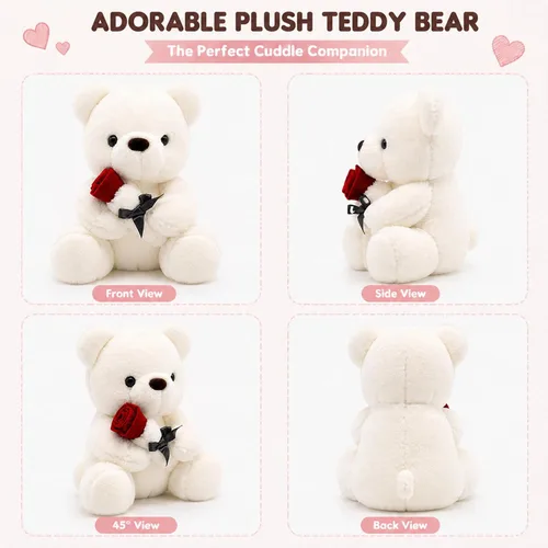 Miniatura 6 de Oso de Peluche Relleno Animal de Peluche Oso de Peluche con Rosa, Lindo Oso Dulce Gran Regalo para tu Ser Querido, Novia Niños Cumpleaños, San Blanco