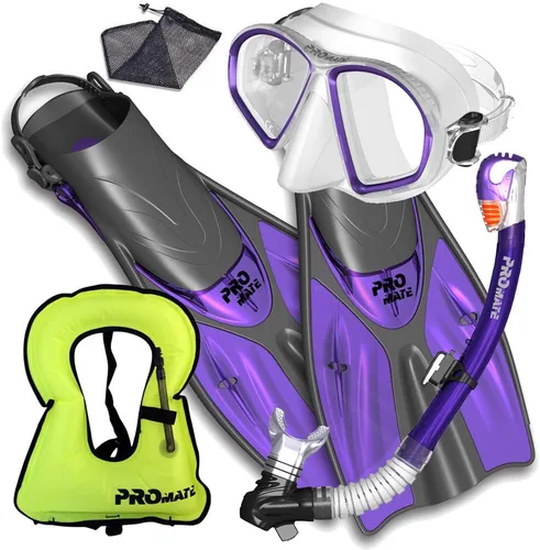 Miniatura 8 de Promate Juego de esnórquel, máscara de aletas de esnórquel y bolsa de equipo de snorkel seco para adultos y jóvenes, juego de esnórquel