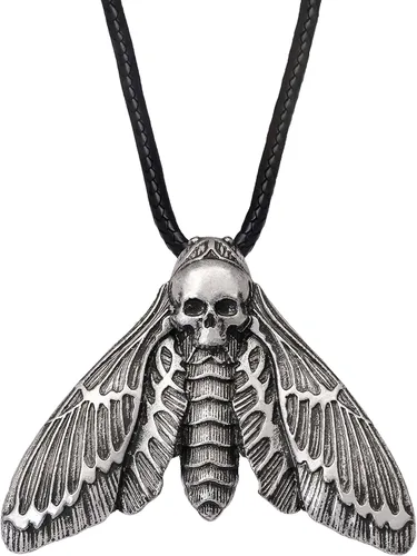 HAQUIL Collar con colgante de calavera de aleación con cabeza de halcón de la muerte con cordón de cuero para mujeres y niñas 198 pulgadas Metal