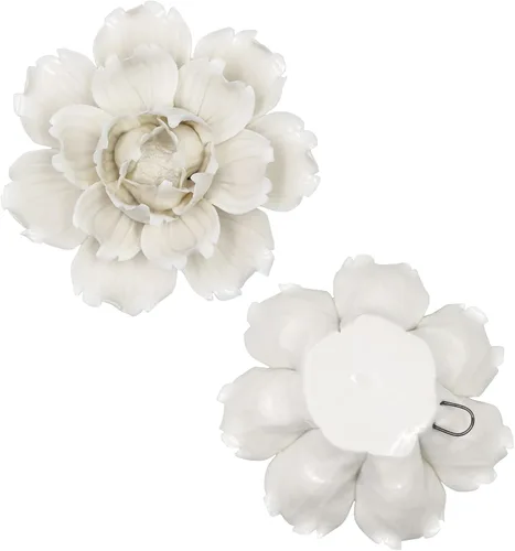 Miniatura 8 de LIUCOGXI 5 piezas de flores de cerámica para decoración de pared hechas a mano 3D colgantes de porcelana, arte de pared, escultura blanca de peonía