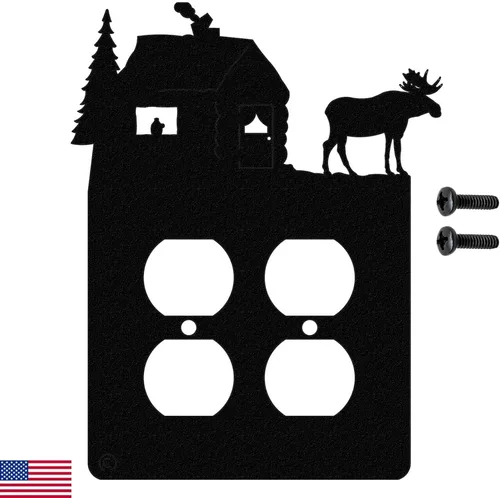 Miniatura 15 de Moose & Cabin - Placa de pared para interruptor de luz de palanca doble (palanca doble, negro) - Fabricado en Estados Unidos