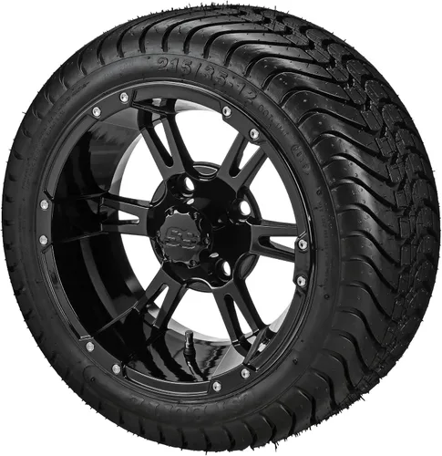 Miniatura 7 de RM Cart Raptor de 12 pulgadas, negro/mecanizado en neumáticos LSI Elite 215/35-12 (juego de 4), se adapta a carritos Yamaha, neumáticos y ruedas