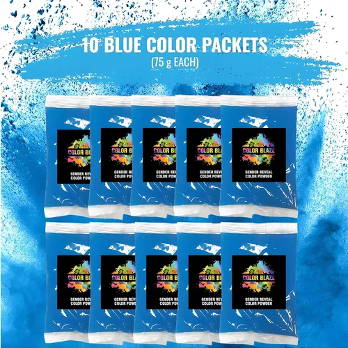 Miniatura 2 de Color Blaze Paquetes de polvo de color para revelación del género del bebé, 2.65 oz cada uno, 10 paquetes de polvo de color azul para niños