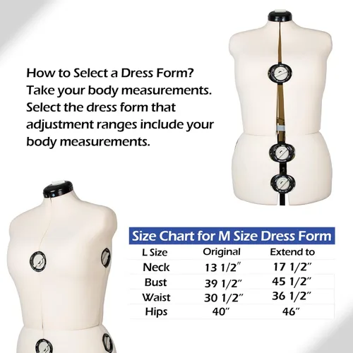 Miniatura 6 de BHD BEAUTY Maniquí de Costura Ajustable de Tela Femenino Beige con 13 Diales para Coser, Torso Corporal de Maniquí con Soporte Trípode, Altura
