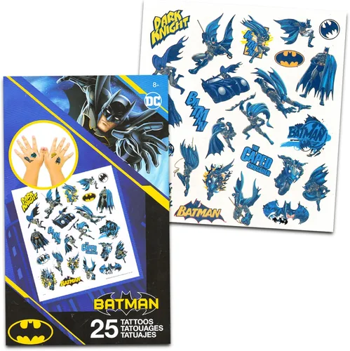 Miniatura 2 de DC Comics - Juego de tatuajes temporales de Batman – Paquete de 75 tatuajes de Batman para niños Suministros de fiesta de superhéroes