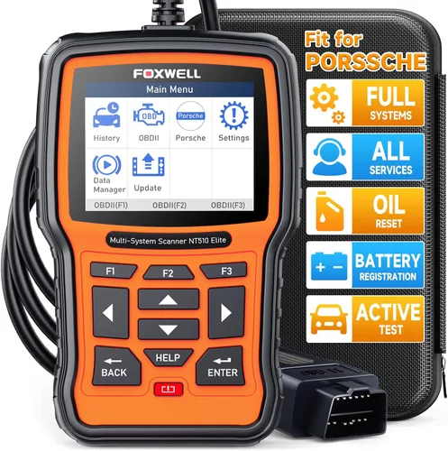 FOXWELL NT510 Elite OBD2 escáner apto para herramienta de diagnóstico Porsche, lector de códigos de control bidireccional de sistema completo con