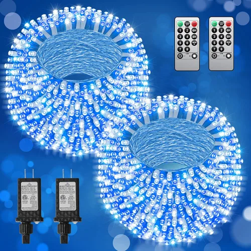 Miniatura 27 de 380 luces LED de Navidad de 125 pies, guirnalda de luces para exteriores, impermeables, temporizador y memoria, 8 modos regulables, para árbol
