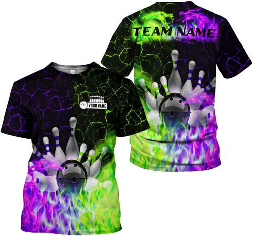 Miniatura 5 de Camisa de bolos personalizada, camisas con nombre personalizado, regalo para mujeres y hombres, mujeres, equipo de polo 3D, unisex, camiseta