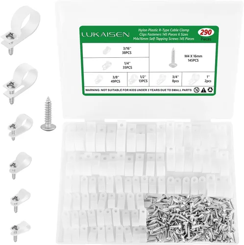 Miniatura 8 de Clips de cable para organizador de cables, 6 tamaños, 290 piezas, nailon tipo R, 3/16 pulgadas, 1/4 pulgadas, 3/8 pulgadas, 1/2 pulgadas, 3/4