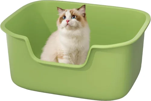 Miniatura 9 de Caja de arena grande para gatos con lados altos, cajas para gatos de interior, bandeja de arena de entrada lateral, fácil limpieza, resistente a