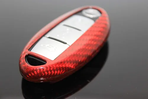 Miniatura 3 de HHYE0113 - Llavero de fibra de carbono rojo remoto sin llave para Nissan Infiniti GTR 370z Altima Q60 Q70 QX80 Armada 350Z