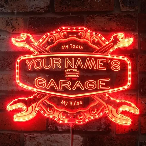 Miniatura 25 de ADVPRO personalizado: tu nombre, año de fundación, tema de garaje, cueva para hombres. Decoración con luz de neón LED de doble color, verde y Verde