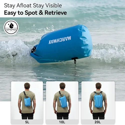 Miniatura 5 de MARCHWAY - Bolso seco flotante e impermeable 1.32/2.64/5.28/7.93/10.57 galones, parte superior enrollable, mantiene secos equipos de kayak rafting