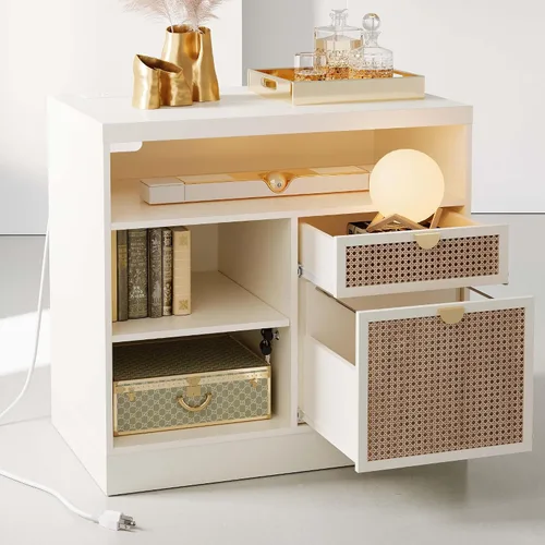 Miniatura 9 de ModernMate Archivador lateral de 2 cajones, archivador de madera para oficina en casa con cerradura, tira de alimentación y estantes