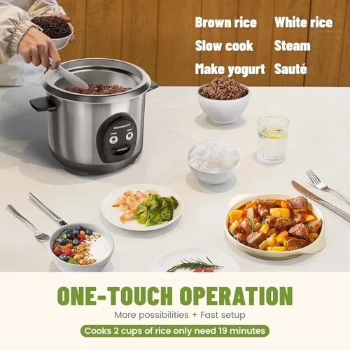 Miniatura 4 de Arrocera de 3 Tazas de Arroz Crudo Pequeña, Olla Interior de Acero Inoxidable No Tóxica, Multifunción de Un Toque para Arroz/Salteado/Yogur, Apta