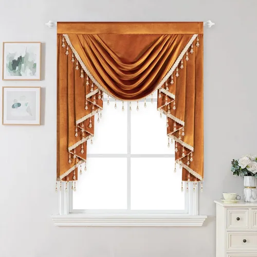 Miniatura 65 de VOGOL Cenefa de cortinas de terciopelo grueso para dormitorio, cenefas de cascada de lujo con aislamiento térmico dorado para sala de estar formal