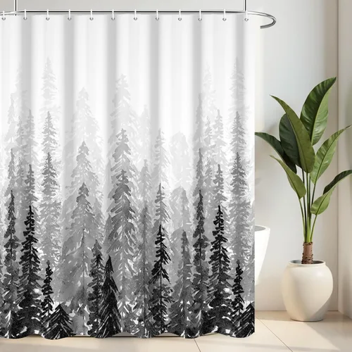 Miniatura 23 de Cortina de ducha en blanco y negro, divertido cabezal de ducha y gotas de agua, cortinas de ducha para baño, lavable a máquina, cortina de tela