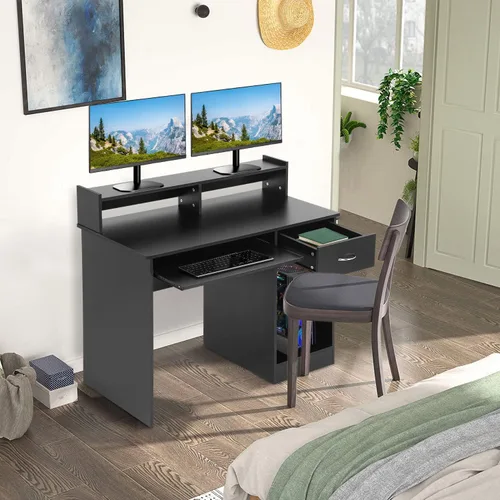 Miniatura 4 de PayLessHere Escritorio de oficina, escritorio para computadora con cajones, bandeja para teclado, escritorio de estudio de 43 pulgadas para el hogar