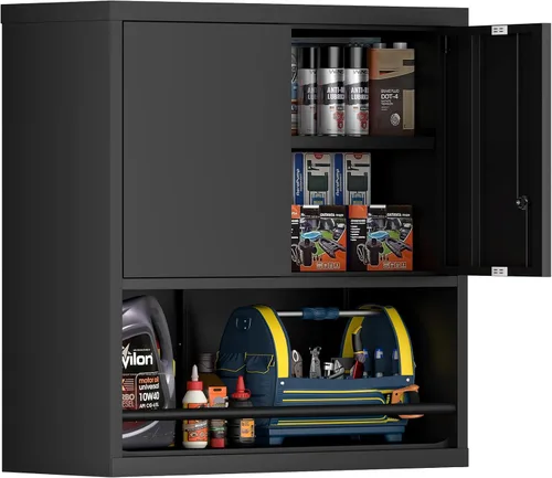 Miniatura 17 de IRONFFICE Locking Cabinet Wall Mounted, Metal Storage Cabinet with Keys, Tool Garage Storage Cabinet with Lockable Doors, Hanging Wall Cabinet for