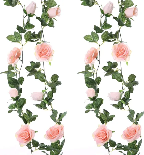 Miniatura 15 de Felice Arts Paquete de 2 guirnaldas de rosas artificiales color blanco crema de 6.5 pies cada guirnalda de rosas artificiales colgantes para arco