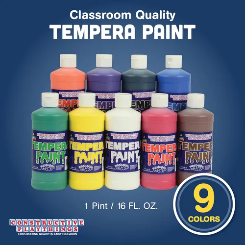 Miniatura 2 de Constructive Playthings Juego de 9 pintas de témpera de 9 colores para niños, juego de 9 pintas brillantes lavables para aulas y manualidades, Multi